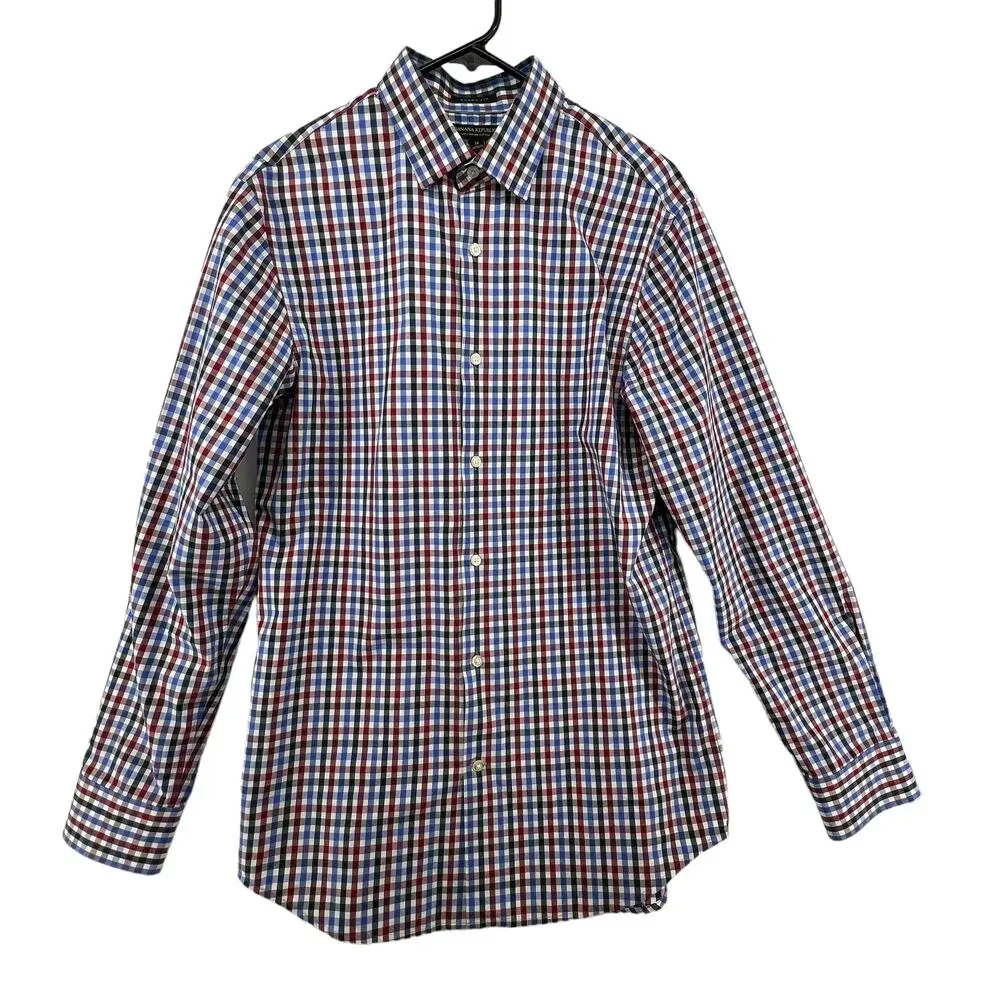Banana Republic Size Medium Button Up Shirt Grant Fit 120s Supima Cotton Plaid
